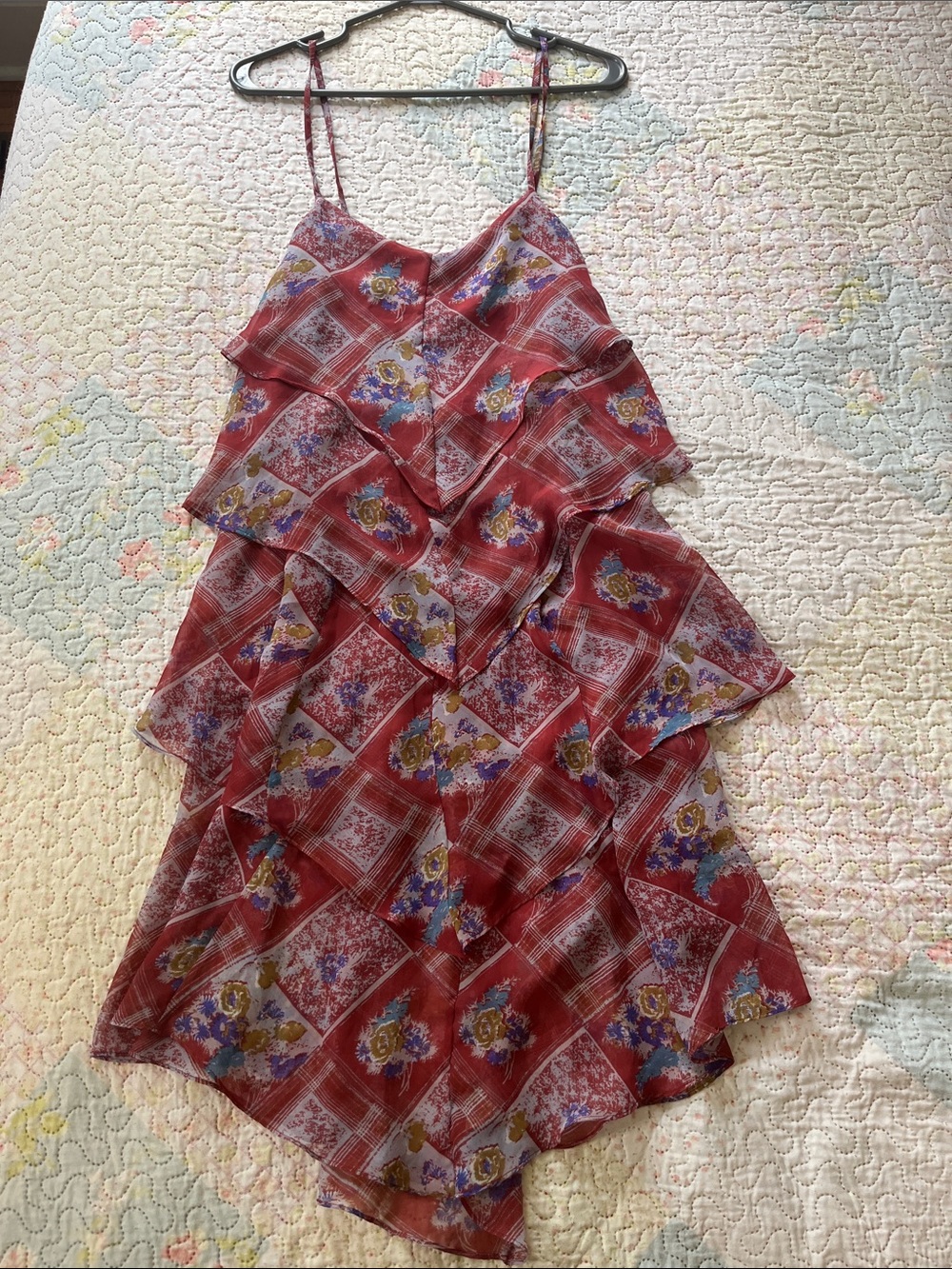 Free People Red Floral Tiered Midi Dress